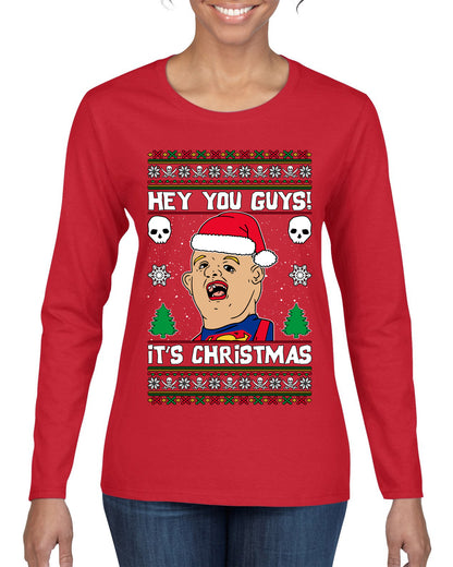 Hey You Guys! It's Sloth Never Say Die, Christmas Gifts, Funny Xmas Gift Idea, Ugly Christmas Sweater Womens Graphic Long Sleeve T-Shirt