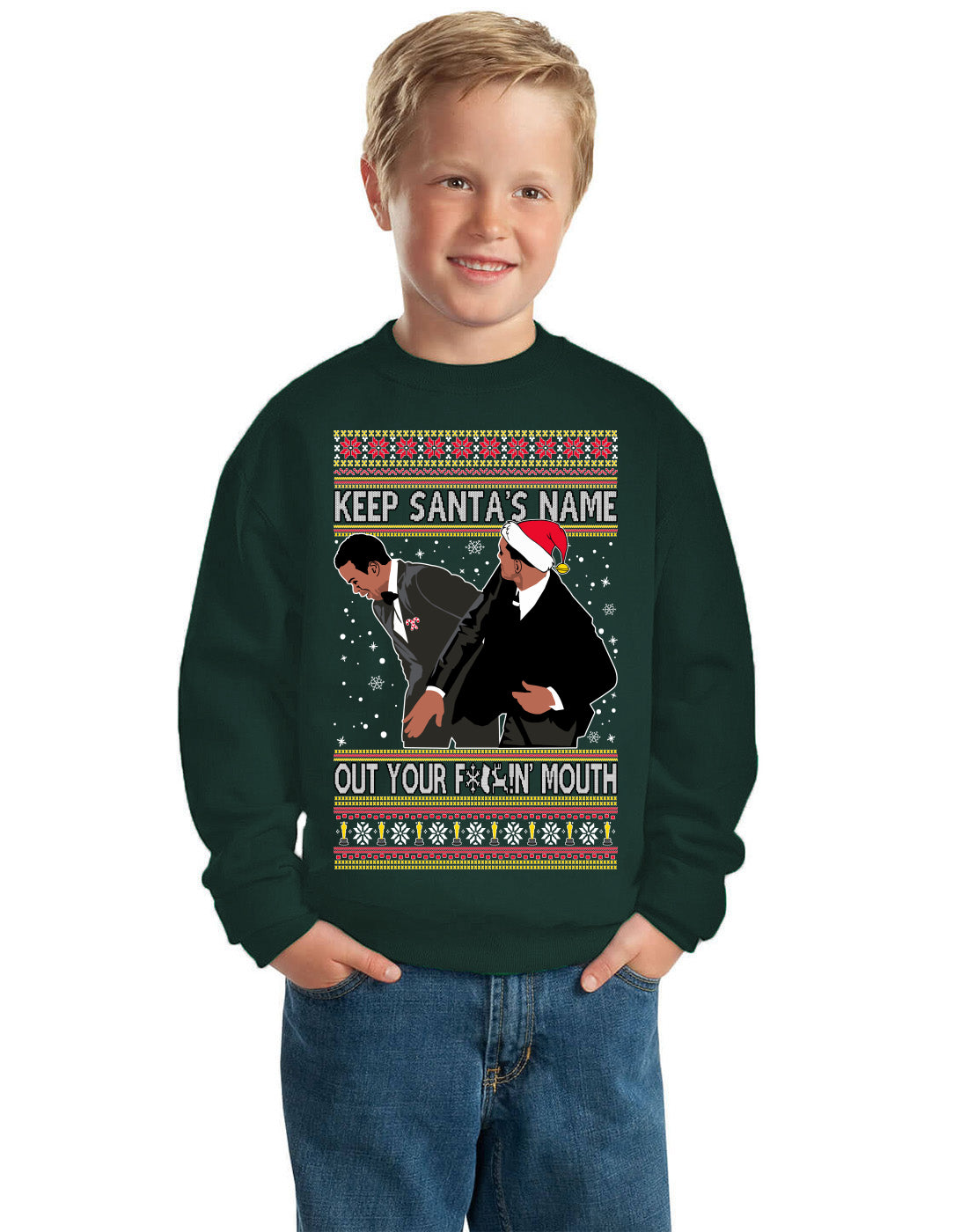 Will Slaps Chris Award Show Wife Joke Meme Clean Parody, Christmas Gifts, Funny Xmas Gift Idea Ugly Christmas Sweater Unisex Boys Girls Crewneck Graphic Sweatshirt