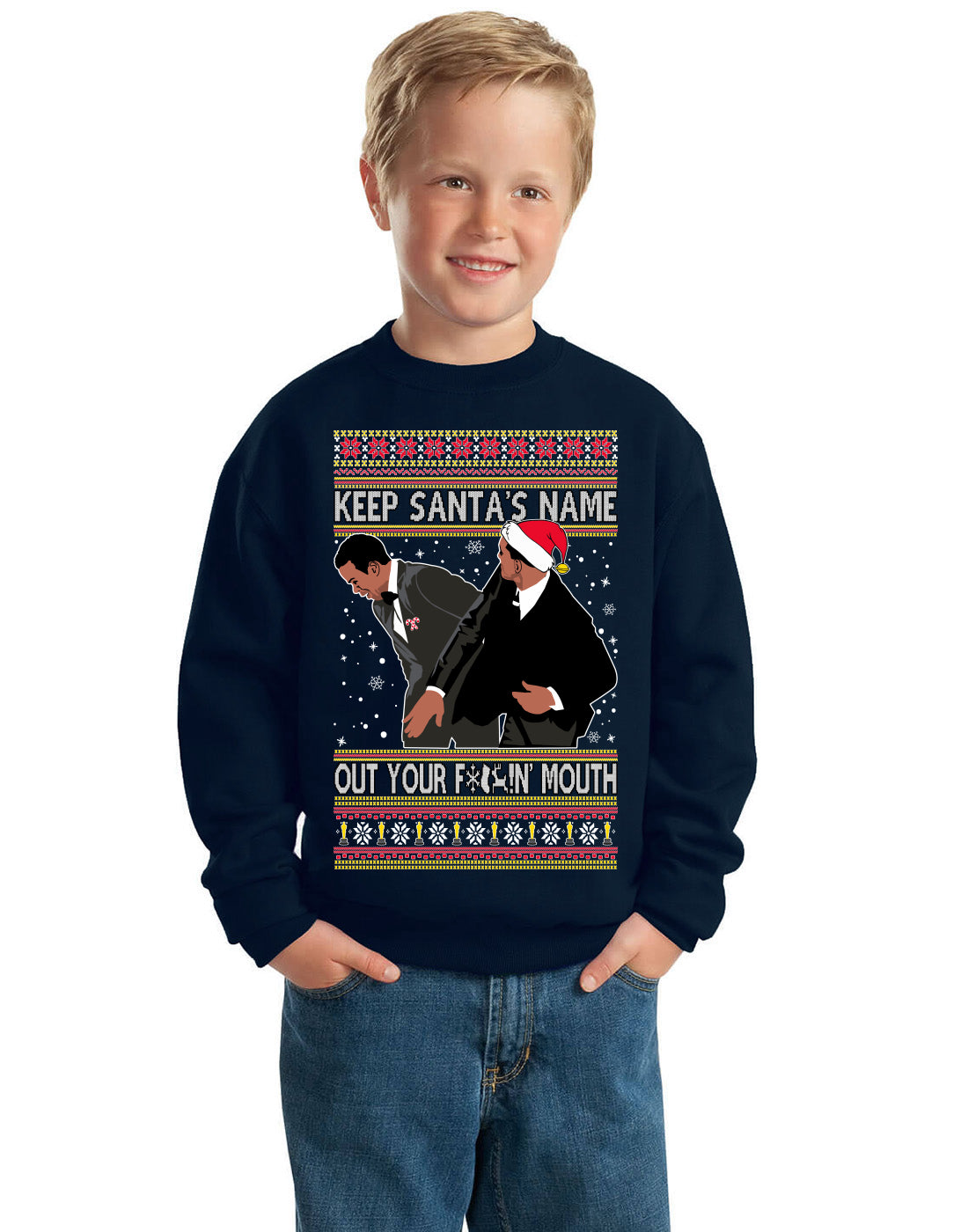 Will Slaps Chris Award Show Wife Joke Meme Clean Parody, Christmas Gifts, Funny Xmas Gift Idea Ugly Christmas Sweater Unisex Boys Girls Crewneck Graphic Sweatshirt