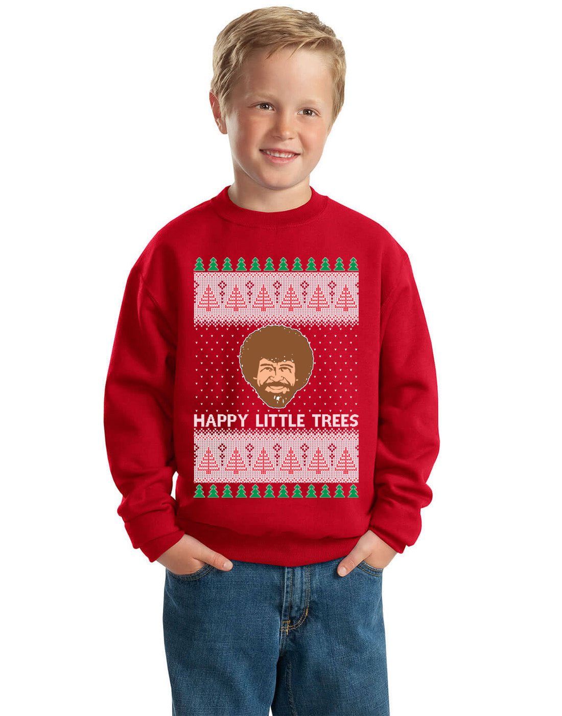 Bob Happy Little Trees Ross Painter Funny Sweater Ugly Christmas Sweater Unisex Boys Girls Crewneck Graphic Sweatshirt
