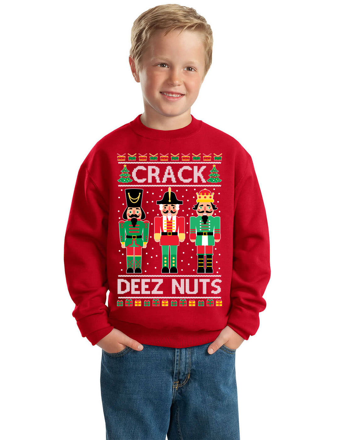 Crack Deez Nuts Meme Ugly , Christmas Gifts, Funny Xmas Gift Idea,  Ugly Christmas Sweater Unisex Boys Girls Crewneck Graphic Sweatshirt