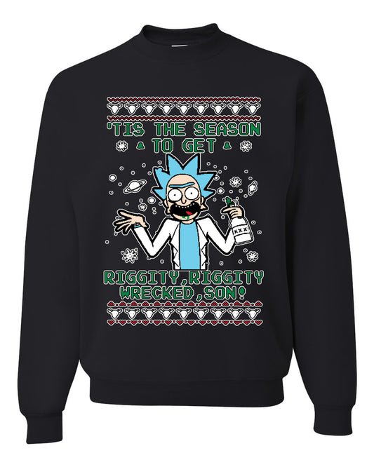 Tis The Season To Get Riggity, Riggity Wrecked, Son! Anime, Christmas Gifts, Funny Xmas Gift Idea, Ugly Christmas Sweater Unisex Crewneck Sweatshirt