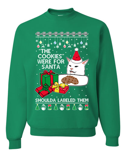 Cat Meme The Cookies Were For Santa Cute Xmas Meme, Christmas Gifts, Funny Xmas Gift Idea, Ugly Christmas Sweater Unisex Crewneck Sweatshirt