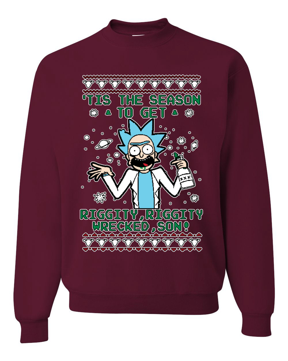 Tis The Season To Get Riggity, Riggity Wrecked, Son! Anime, Christmas Gifts, Funny Xmas Gift Idea, Ugly Christmas Sweater Unisex Crewneck Sweatshirt