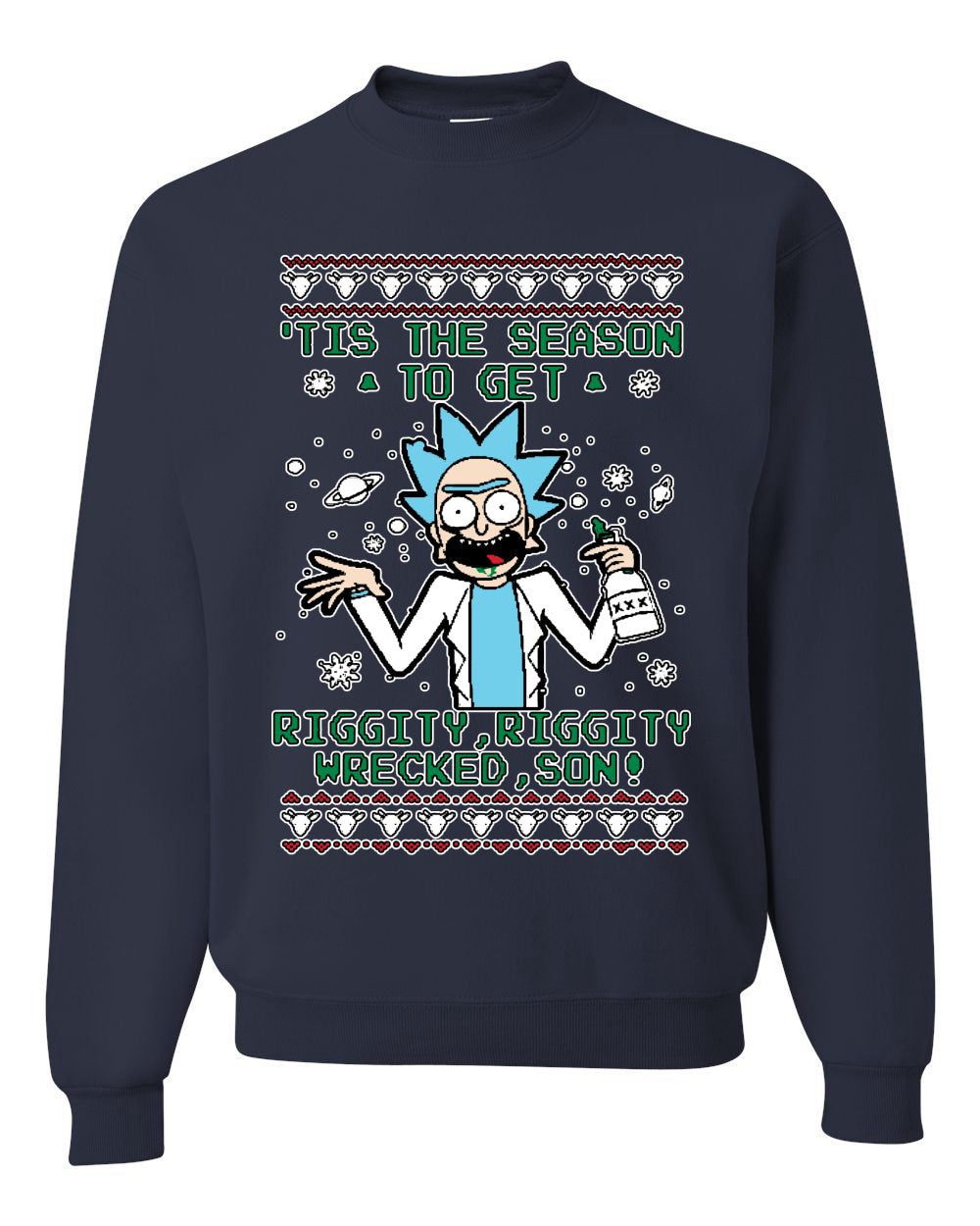 Tis The Season To Get Riggity, Riggity Wrecked, Son! Anime, Christmas Gifts, Funny Xmas Gift Idea, Ugly Christmas Sweater Unisex Crewneck Sweatshirt
