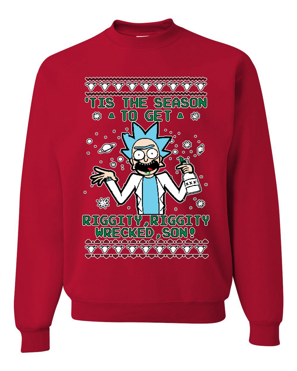 Tis The Season To Get Riggity, Riggity Wrecked, Son! Anime, Christmas Gifts, Funny Xmas Gift Idea, Ugly Christmas Sweater Unisex Crewneck Sweatshirt
