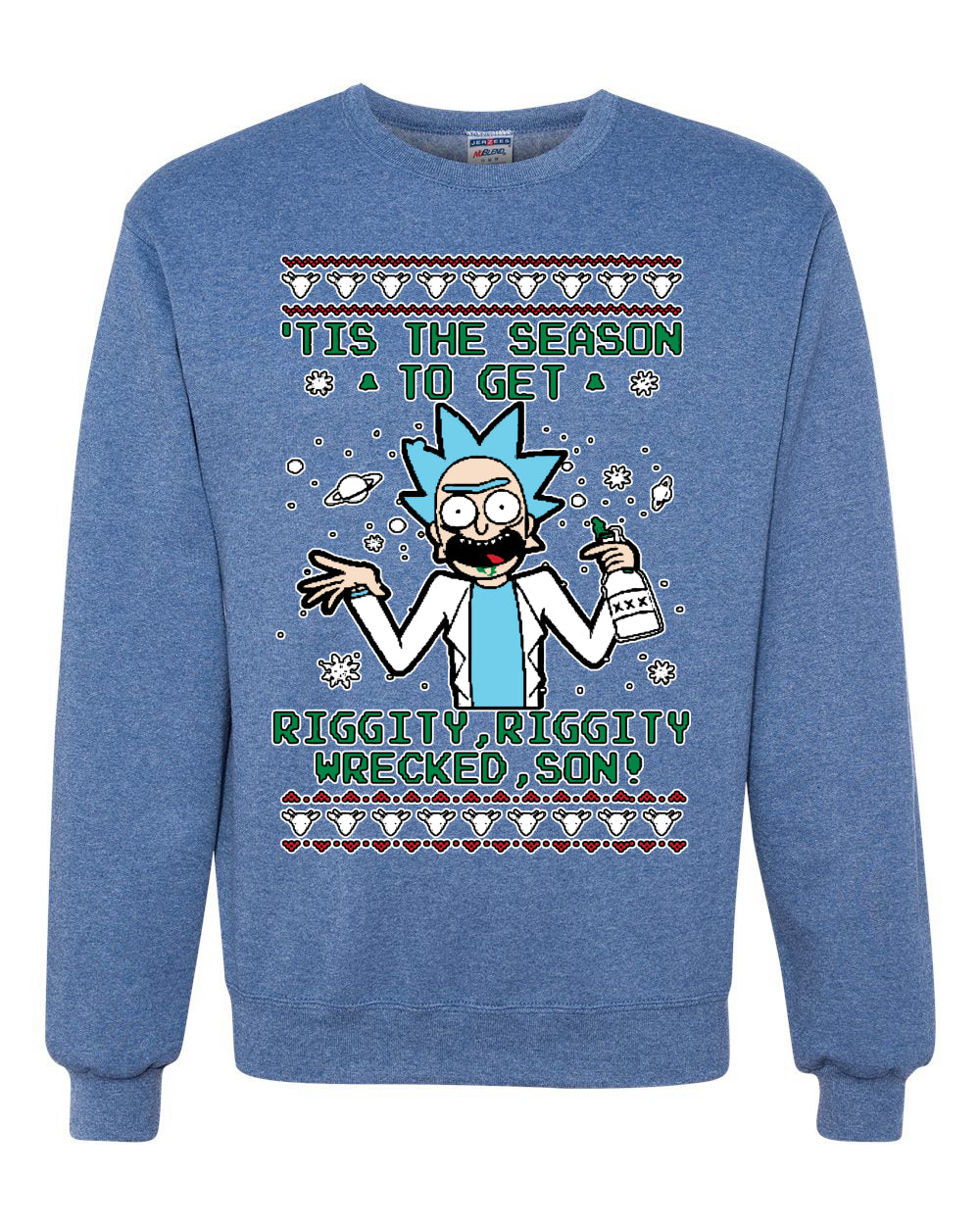 Tis The Season To Get Riggity, Riggity Wrecked, Son! Anime, Christmas Gifts, Funny Xmas Gift Idea, Ugly Christmas Sweater Unisex Crewneck Sweatshirt