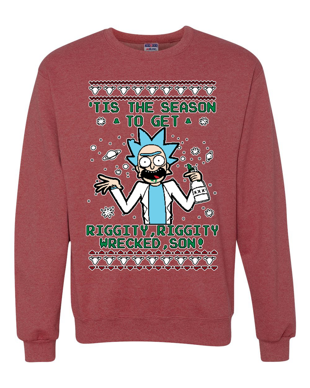 Tis The Season To Get Riggity, Riggity Wrecked, Son! Anime, Christmas Gifts, Funny Xmas Gift Idea, Ugly Christmas Sweater Unisex Crewneck Sweatshirt