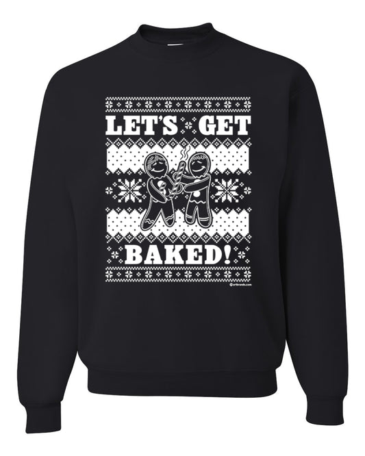 Unisex Crewneck Graphic Ugly Xmas Sweater Sweatshirt, Holiday Ginger Bread Design, Let's Get Baked  Ugly Christmas Sweater Unisex Crewneck Sweatshirt