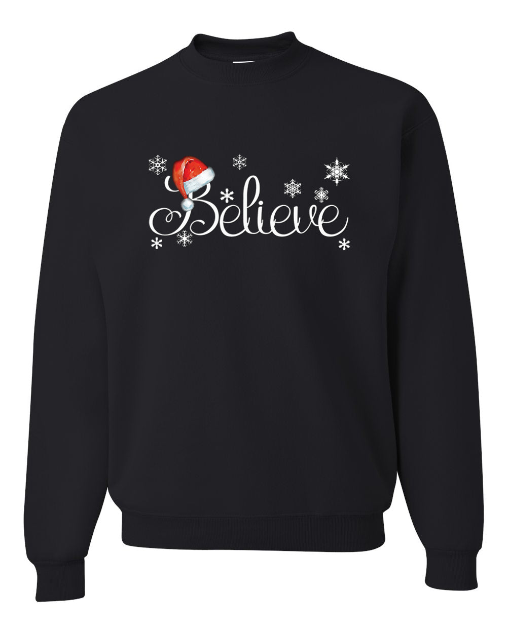 Men's Christmas Long Sleeve Shirt Snowflake Santa Hat Believe  Ugly Christmas Sweater Unisex Crewneck Sweatshirt