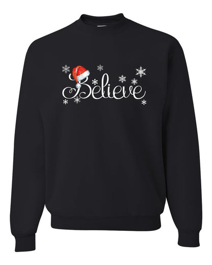 Men's Christmas Long Sleeve Shirt Snowflake Santa Hat Believe  Ugly Christmas Sweater Unisex Crewneck Sweatshirt