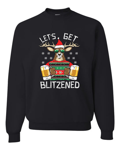 Unisex Ugly Xmas Graphic Crewneck Sweater Sweatshirt Lets Get Blitzened Deer With Beer Ugly Christmas Sweater Unisex Crewneck Sweatshirt