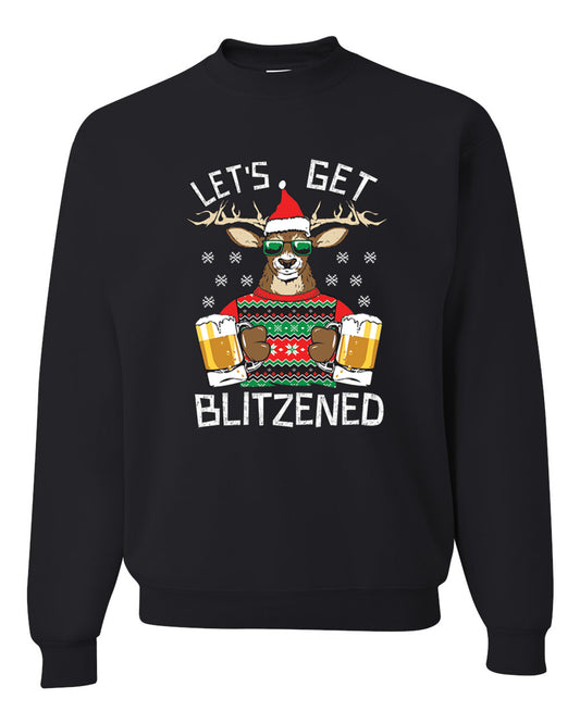 Unisex Ugly Xmas Graphic Crewneck Sweater Sweatshirt Lets Get Blitzened Deer With Beer Ugly Christmas Sweater Unisex Crewneck Sweatshirt