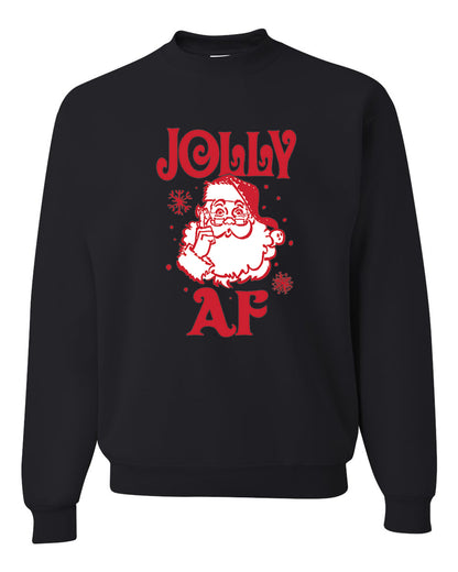 Unisex Graphic Crewneck Christmas Sweatshirt, Santa Jolly AF Ugly Christmas Sweater Unisex Crewneck Sweatshirt
