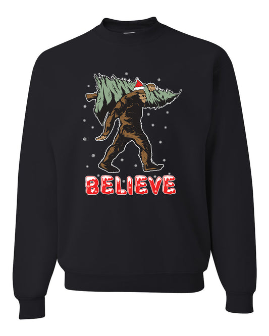 Men's Christmas Long Sleeve Shirt Believe Santa Sasquatch Bigfoot Wild Bobby Ugly Christmas Sweater Unisex Crewneck Sweatshirt