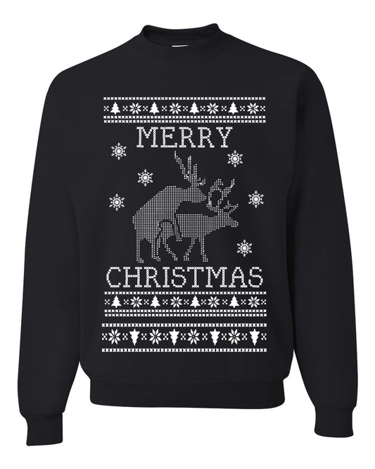 Funny Unisex Crewneck Ugly Xmas Holiday Sweater Sweatshirt Merry Christmas Reindeer Humping  Ugly Christmas Sweater Unisex Crewneck Sweatshirt