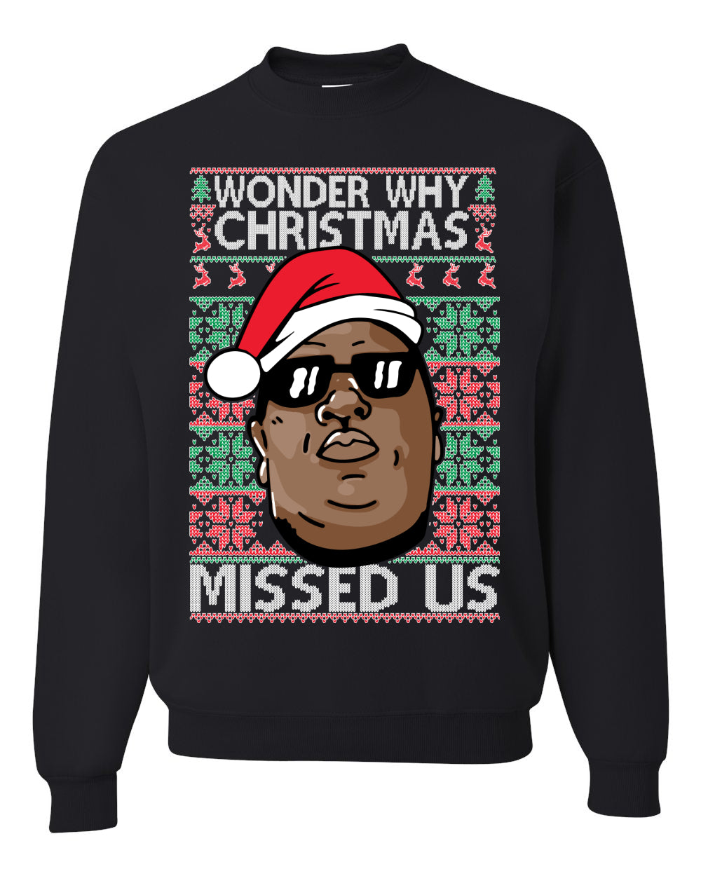 Funny Biggie Wonder Why Christmas Missed Us, Christmas Gifts, Funny Xmas Gift Idea, Ugly Christmas Sweater Unisex Crewneck Sweatshirt