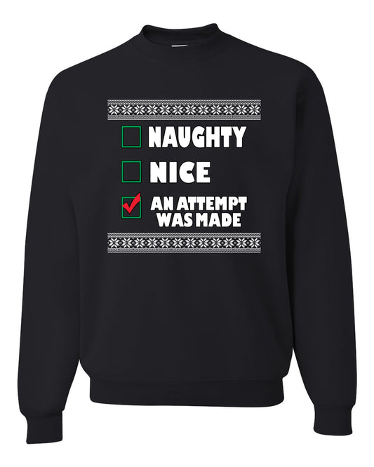 Attempted to be Naughty and Nice Men's Ugly Sweater for Christmas Long Sleeve Shirt Ugly Christmas Sweater Unisex Crewneck Sweatshirt