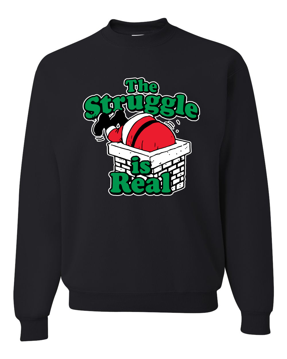 Women's Ugly Christmas Sweater Long Sleeve Scoop Top, "The Struggle is Real" Ugly Christmas Sweater Unisex Crewneck Sweatshirt