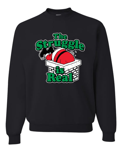 Women's Ugly Christmas Sweater Long Sleeve Scoop Top, "The Struggle is Real" Ugly Christmas Sweater Unisex Crewneck Sweatshirt