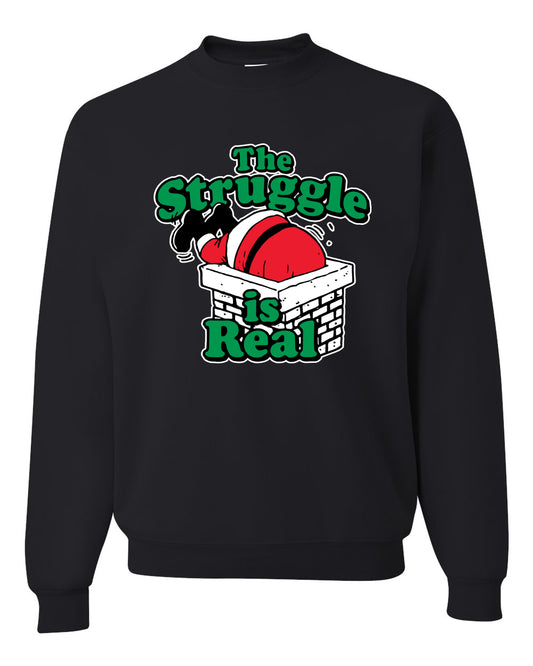 Women's Ugly Christmas Sweater Long Sleeve Scoop Top, "The Struggle is Real" Ugly Christmas Sweater Unisex Crewneck Sweatshirt