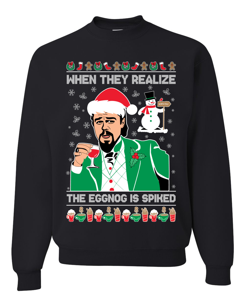 Funny Unisex Ugly Xmas Graphic Crewneck Sweater Leo The Eggnog Meme  Ugly Christmas Sweater Unisex Crewneck Sweatshirt
