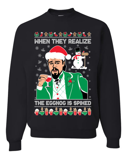 Funny Unisex Ugly Xmas Graphic Crewneck Sweater Leo The Eggnog Meme  Ugly Christmas Sweater Unisex Crewneck Sweatshirt
