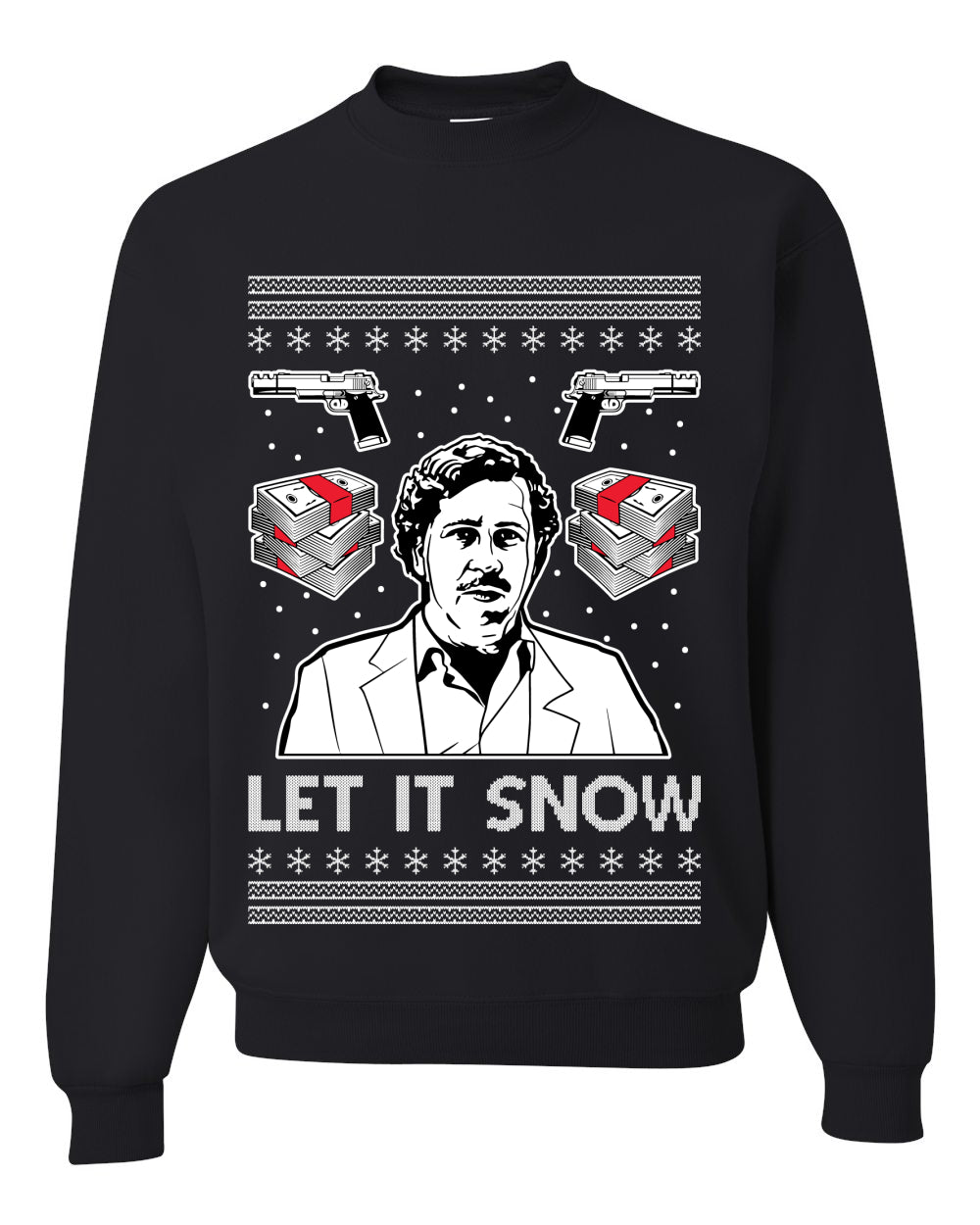 Unisex Graphic Ugly Christmas Sweater Crewneck Sweatshirt, Escobar Let It Snow Ugly Christmas Sweater Unisex Crewneck Sweatshirt