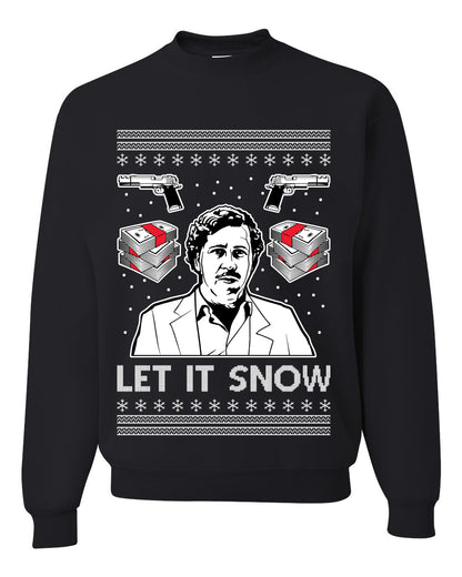 Unisex Graphic Ugly Christmas Sweater Crewneck Sweatshirt, Escobar Let It Snow Ugly Christmas Sweater Unisex Crewneck Sweatshirt