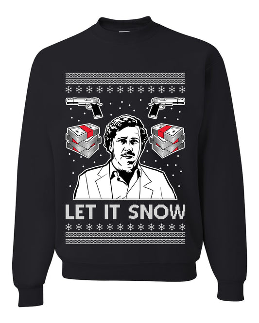 Unisex Graphic Ugly Christmas Sweater Crewneck Sweatshirt, Escobar Let It Snow Ugly Christmas Sweater Unisex Crewneck Sweatshirt