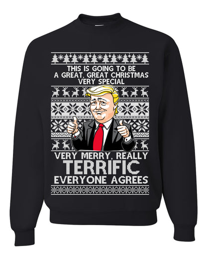 Unisex Funny Donald Trump Ugly Xmas Holiday Sweater Sweatshirt Great Terrific Merry Christmas Ugly Christmas Sweater Unisex Crewneck Sweatshirt