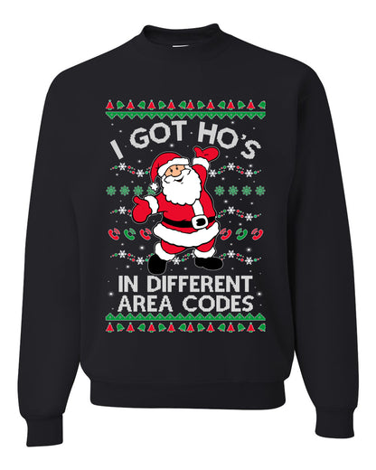Funny Ugly Unisex Graphic Christmas Hoodie Sweater Sweatshirt "I Got Ho's in Different Area Codes" Ugly Christmas Sweater Unisex Crewneck Sweatshirt