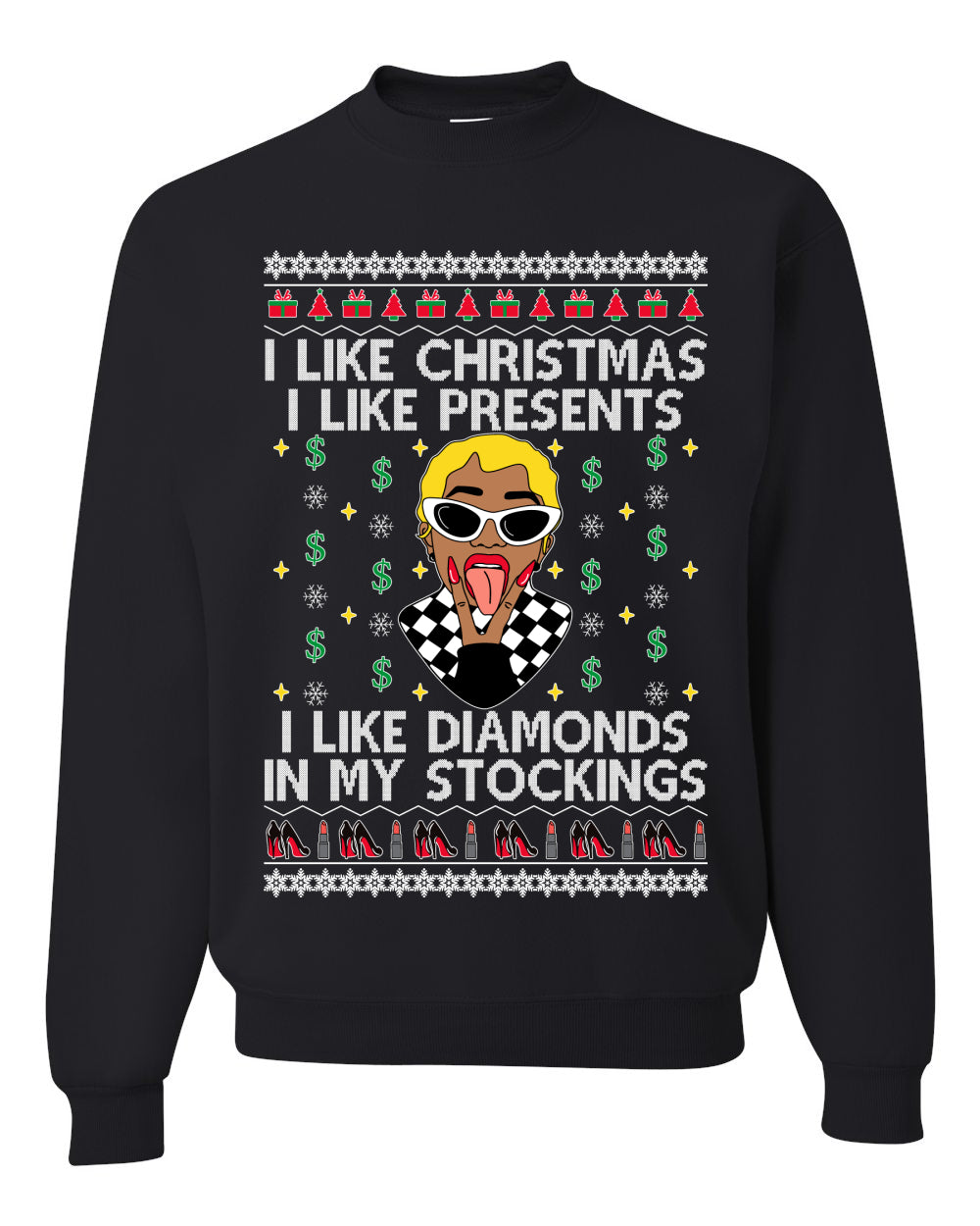 I Like Christmas, I like Presents Cardi, Christmas Gifts, Funny Xmas Gift Idea, Ugly Christmas Sweater Unisex Crewneck Sweatshirt