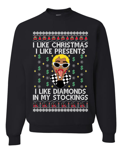 I Like Christmas, I like Presents Cardi, Christmas Gifts, Funny Xmas Gift Idea, Ugly Christmas Sweater Unisex Crewneck Sweatshirt