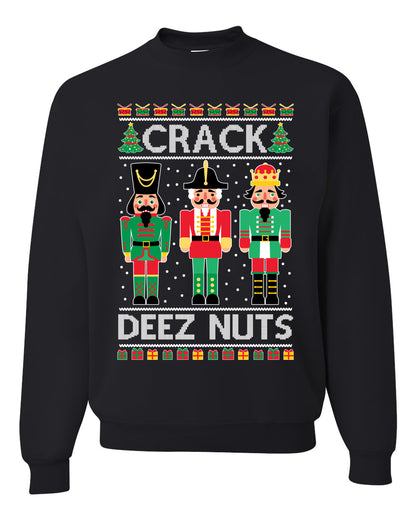Ugly Holiday Meme Sweater Crewneck Sweatshirt "Crack Deez Nuts" Ugly Christmas Sweater Unisex Crewneck Sweatshirt