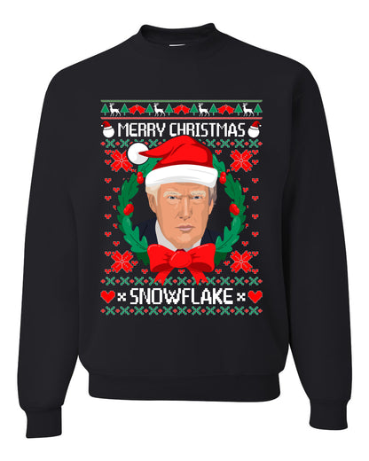 Funny Ugly Xmas Holiday Crewneck Sweater Sweatshirt Trump Merry Christmas Snowflake Ugly Christmas Sweater Unisex Crewneck Sweatshirt