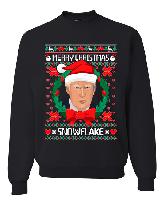 Funny Ugly Xmas Holiday Crewneck Sweater Sweatshirt Trump Merry Christmas Snowflake Ugly Christmas Sweater Unisex Crewneck Sweatshirt