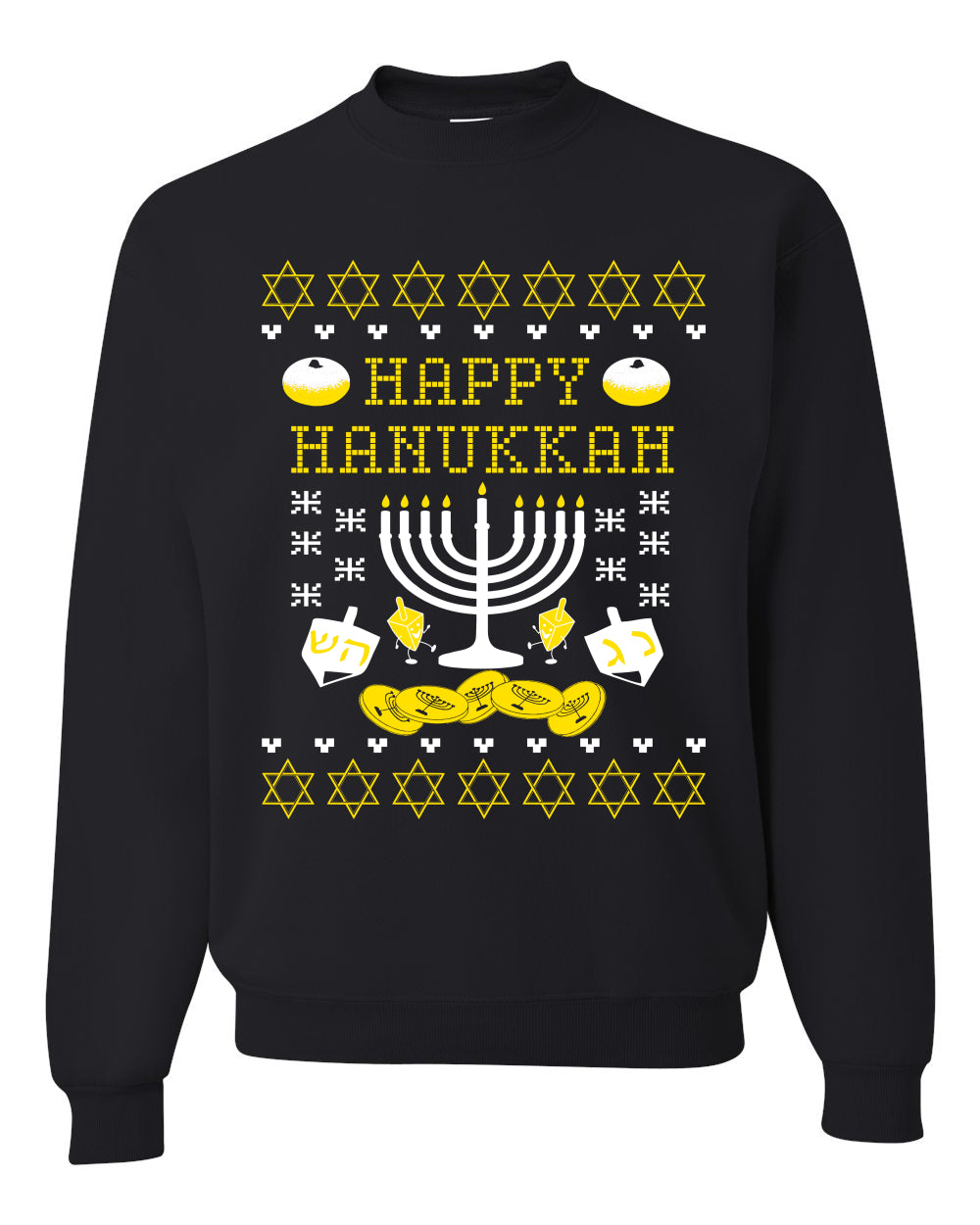 Men's Graphic Ugly Xmas Sweater, T-Shirt, Happy Hanukkah Ugly Christmas Sweater Unisex Crewneck Sweatshirt