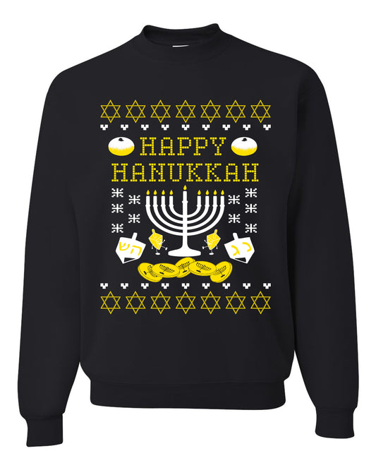 Men's Graphic Ugly Xmas Sweater, T-Shirt, Happy Hanukkah Ugly Christmas Sweater Unisex Crewneck Sweatshirt