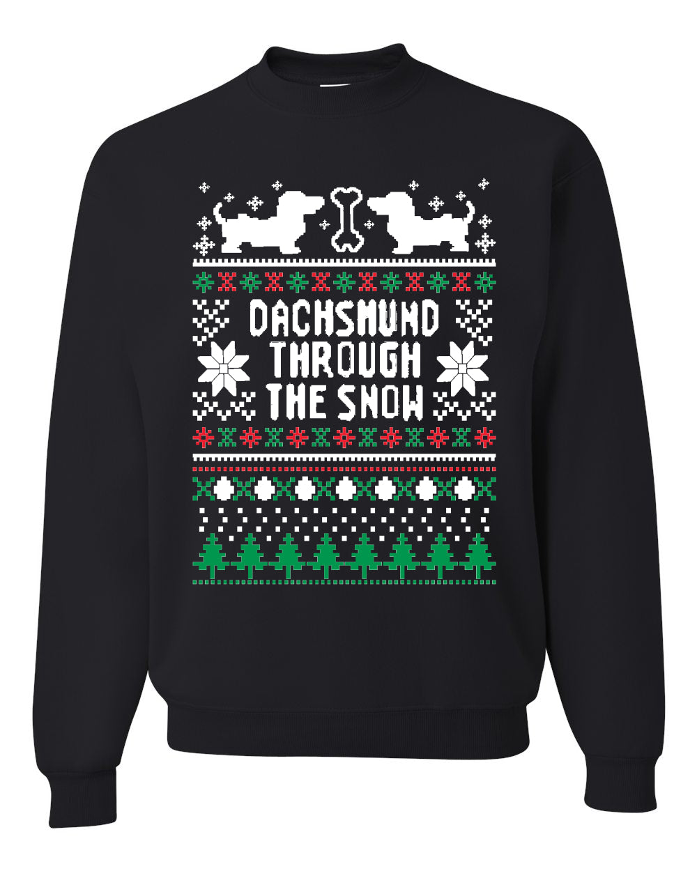 Graphic Daschund Through The Snow Christmas Wild Bobby Ugly Christmas Butcher Apron BBQ Grilling, Kitchen Cooking Ugly Christmas Sweater Unisex Crewneck Sweatshirt