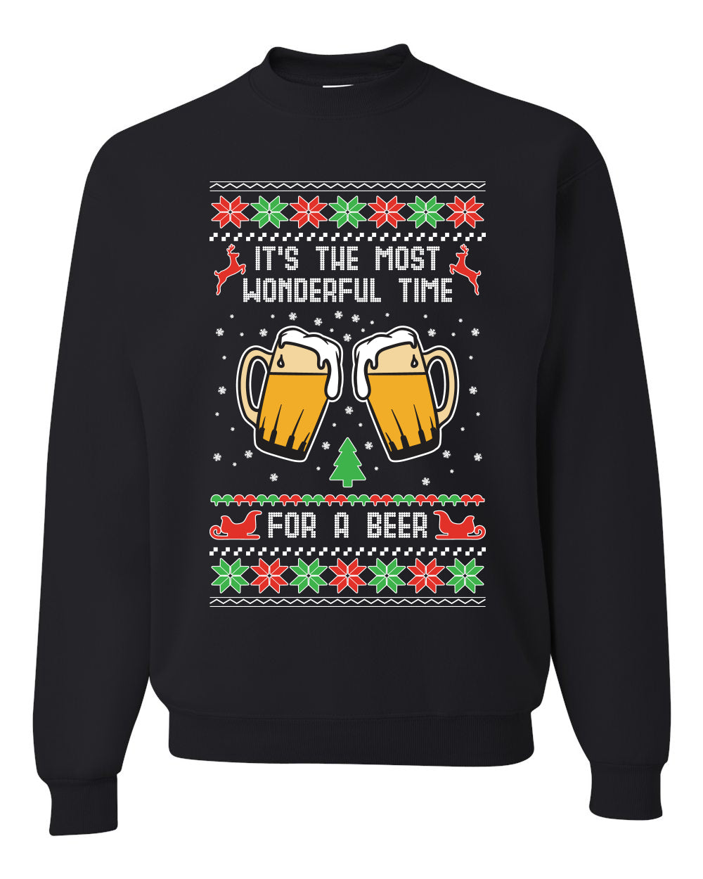 Men's Ugly Christmas Sweater Long Sleeve Shirt, "It's The Most Wonderful Time for a Beer" Ugly Christmas Sweater Unisex Crewneck Sweatshirt