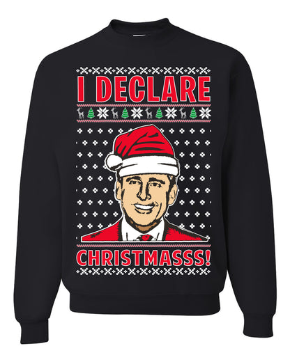 Unisex Ugly Xmas Graphic Crewneck Sweater Sweatshirt Office TV Michael Scott I Declare Christmasss Ugly Christmas Sweater Unisex Crewneck Sweatshirt