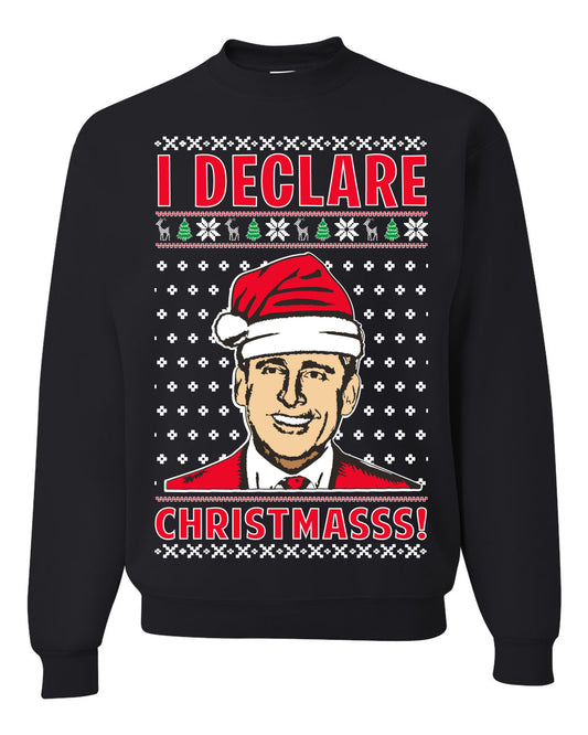 Unisex Ugly Xmas Graphic Crewneck Sweater Sweatshirt Office TV Michael Scott I Declare Christmasss Ugly Christmas Sweater Unisex Crewneck Sweatshirt