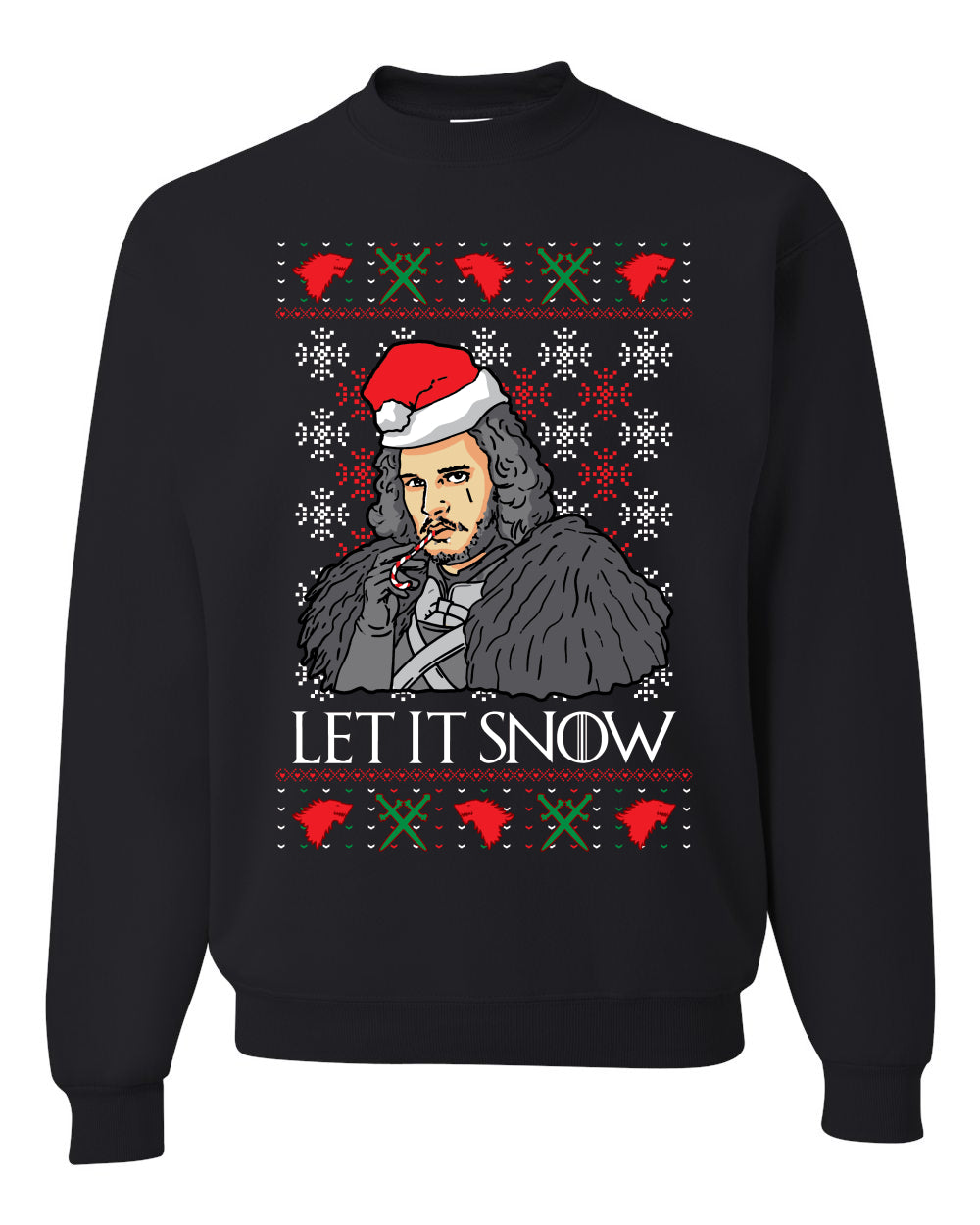 Full Color Men's Ugly Christmas Sweater T-Shirt GoT "Let It Snow Jon Snow" Ugly Christmas Sweater Unisex Crewneck Sweatshirt