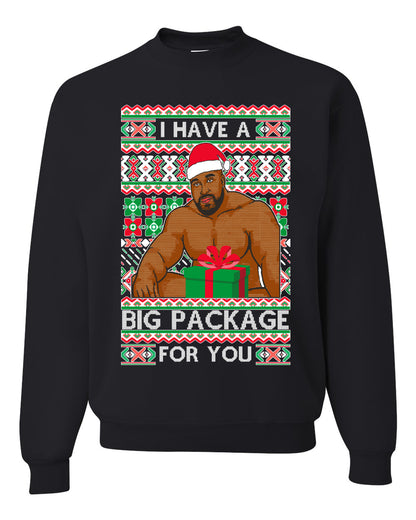 Meme Christmas Ugly Sweater Barry Wood I have a Big Package Ugly Christmas Sweater Unisex Crewneck Sweatshirt