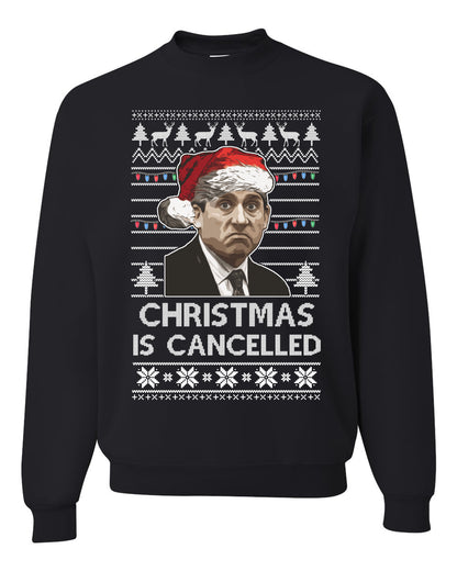 Men's Ugly Sweater for Christmas Long Sleeve Shirt Michael Scott Office "Christmas Is Cancelled" Ugly Christmas Sweater Unisex Crewneck Sweatshirt