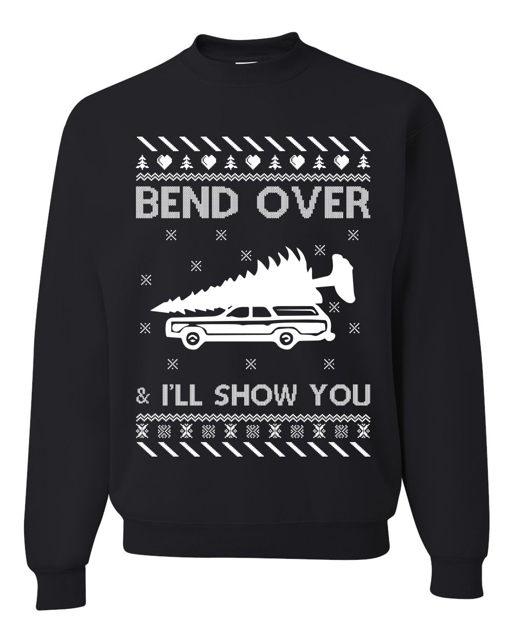 Unisex Ugly Xmas Sweater Graphic T-Shirt, "Bend Over and I'll Show You", Wild Bobby  Ugly Christmas Sweater Unisex Crewneck Sweatshirt