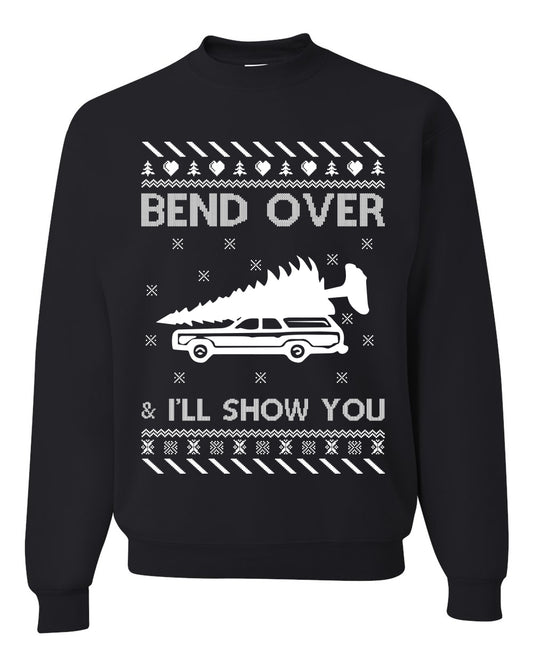 Unisex Ugly Xmas Sweater Graphic T-Shirt, "Bend Over and I'll Show You", Wild Bobby  Ugly Christmas Sweater Unisex Crewneck Sweatshirt