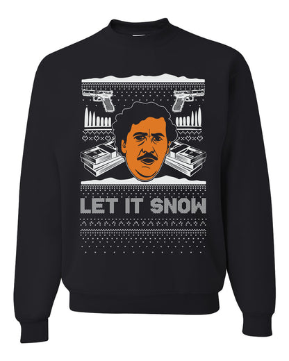 Ugly Christmas Crewneck Sweater Graphic Sweatshirt Unisex Funny, Let It Snow, Pablo Escobar, Merry Xmas Ugly Christmas Sweater Unisex Crewneck Sweatshirt