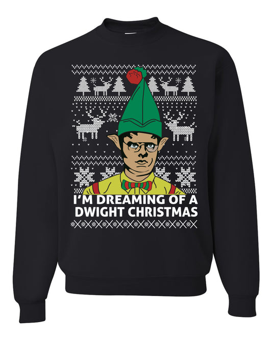 Funny Graphic Shirt Ugly Xmas Holiday Sweater Sweatshirt Women's The Office Schrute "I'm Dreaming of a Dwight Christmas" Wild Bobby Ugly Christmas Sweater Unisex Crewneck Sweatshirt